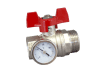 OVENTROP-Kugelhahn, roter Griff m.Thermometer, 1"IG x 1"AG, flachdicht.