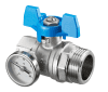 OVENTROP-Kugelhahn, blauer Griff m.Thermometer, 1"IG x 1"AG, flachdicht.