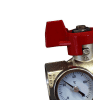 OVENTROP-Kugelhahn, roter Griff m.Thermometer, 3/4"IG x 1"AG,flachdicht.