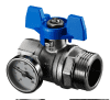 OVENTROP-Kugelhahn, blauer Griff m.Thermometer,3/4"IG x 1"AG, flachdicht.
